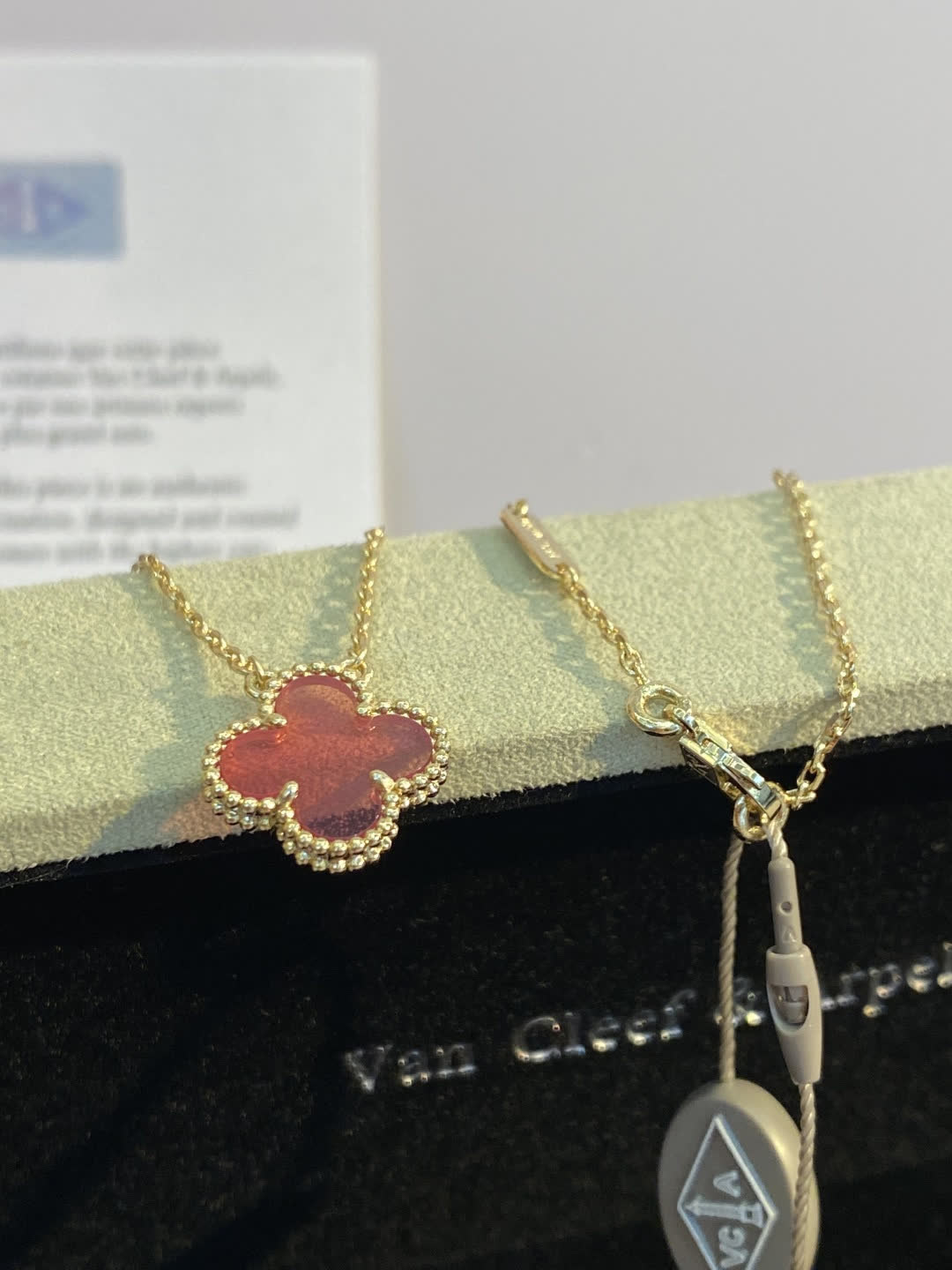 Van Cleef & Arpels Alhambra Pink Enamel Gold Pendant Necklace